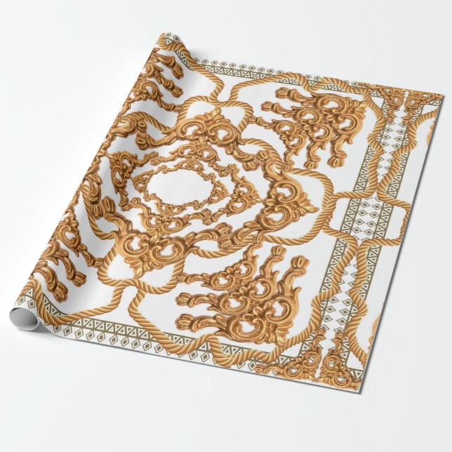Golden Barock Ornament. Goldkartusche, Goldnarben Geschenkpapier (Ungerollt)