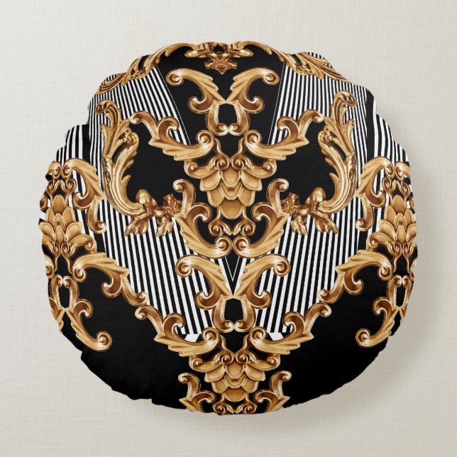 Golden barocke, aufwändige Dekoration. Rundes Kissen (Vorderseite)