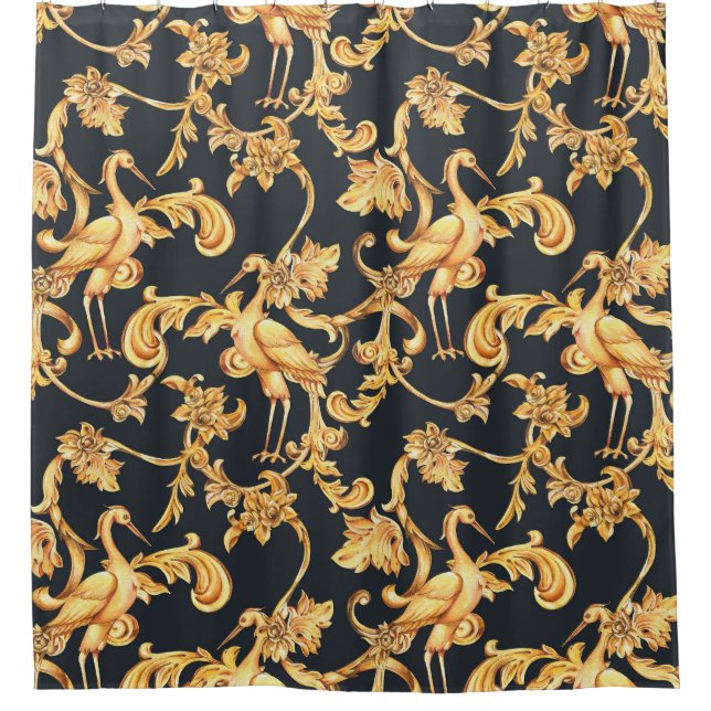 Golden barocke Krane: Rokoko-Ornament. Duschvorhang (Vorderseite)