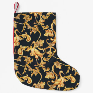 Golden barocke Krane: Rokoko-Ornament. Kleiner Weihnachtsstrumpf