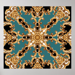 Golden barocke, luxuriöse Ornament-Design. Poster
