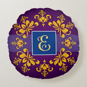 Golden Baroque Letter E Rundes Kissen