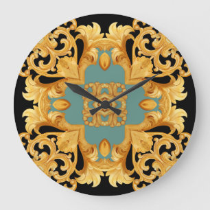 Golden Baroque Ornament 3D Elemente Große Wanduhr
