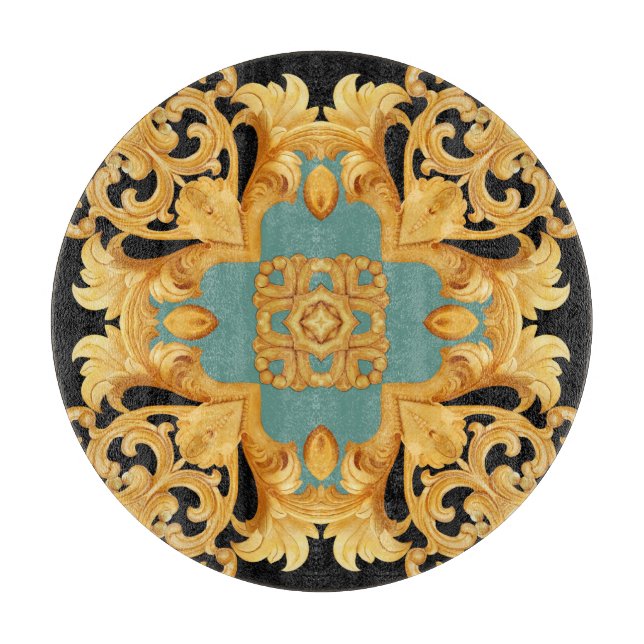 Golden Baroque Ornament 3D Elemente Schneidebrett (Vorderseite)