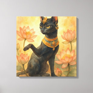 Golden Bastet Cat Goddess Lotus Leinwanddruck