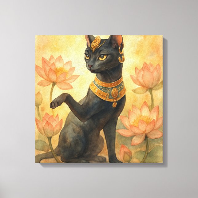 Golden Bastet Cat Goddess Lotus Leinwanddruck (Vorderseite)