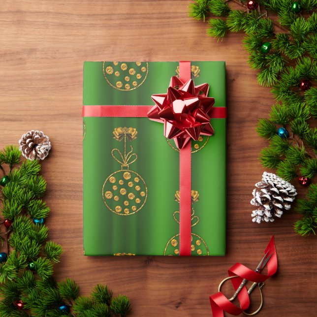 Golden Baubles zu grünen Weihnachten Geschenkpapier (Feiertagsgeschenk)