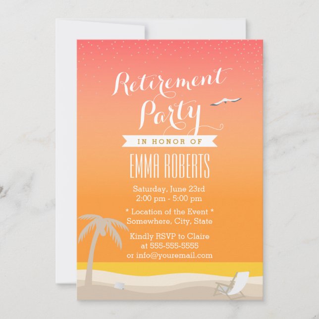 Golden Beach Elegantes Party zur Ruhestandszeit Einladung (Vorderseite)