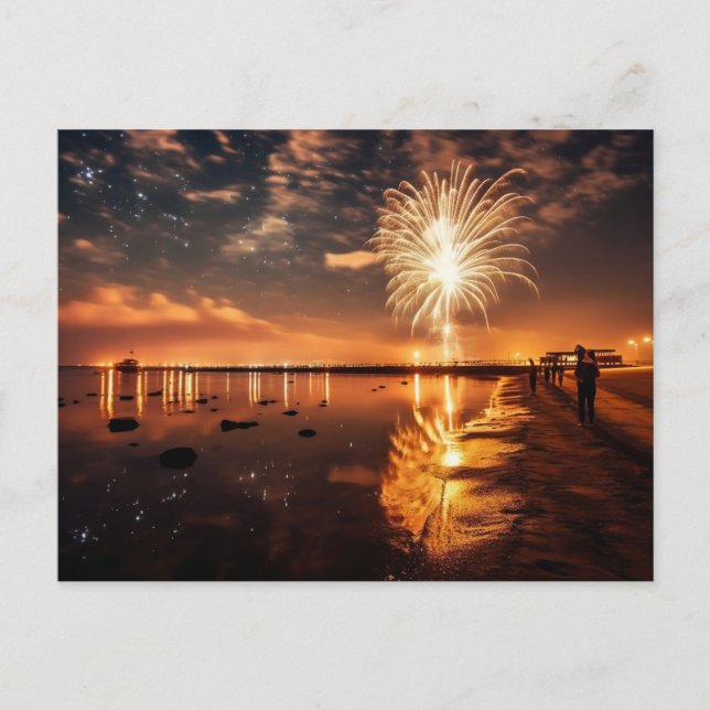Golden Beach Feuerwerk Postkarte (Vorderseite)