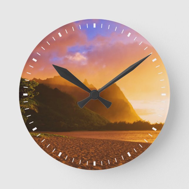 Golden beach sunset, Hawaii Runde Wanduhr (Vorderseite)