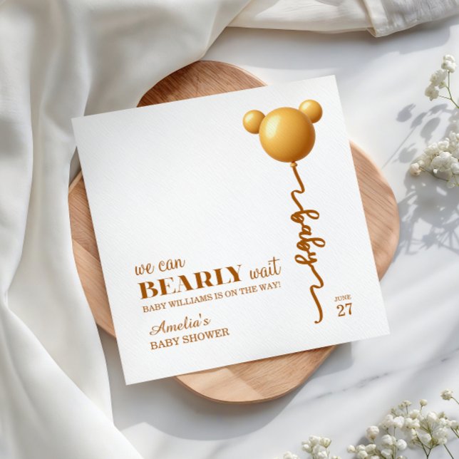 Golden Bear Balloon Neutral Bearly Wait Baby Serviette (Von Creator hochgeladen)