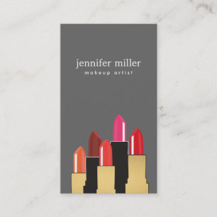 Golden Beauty and Lipstick Collage on Grau Visitenkarte