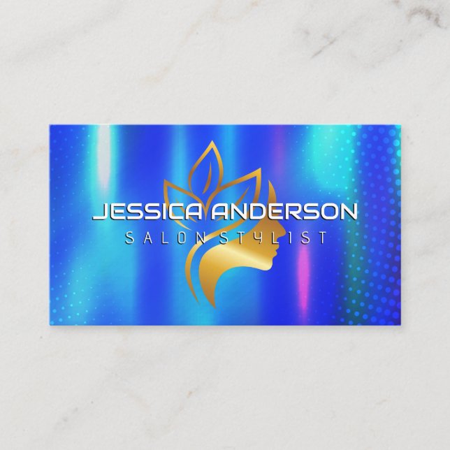 Golden Beauty Logo | Blue Metallic Background Visitenkarte (Vorderseite)
