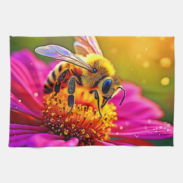 Golden Bee Blume Magic Light Design Geschirrtuch (Horizontal)