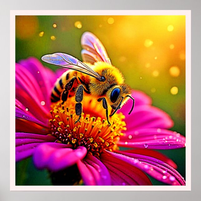 Golden Bee Blume Magic Light Design Poster (Vorne)