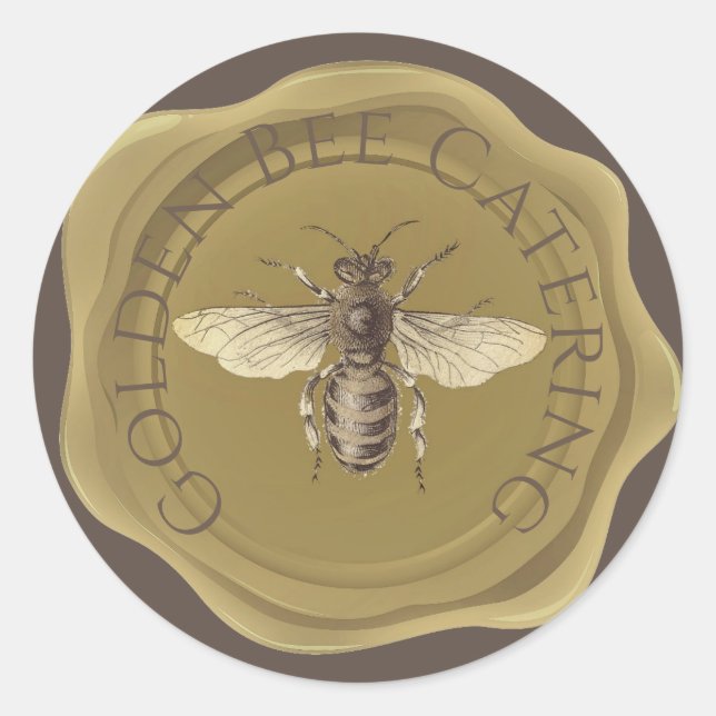 Golden Bee on Brown Personalisiert Wax Siegel Runder Aufkleber (Vorderseite)