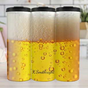 Golden Beer Nah-up Foam Bubbles Thermosbecher