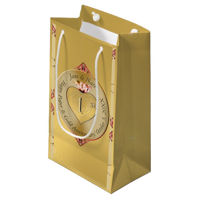 Golden bei der 1. oder 50. Hochzeit Kleine Geschenktüte (Vorderseite Schrägansicht)