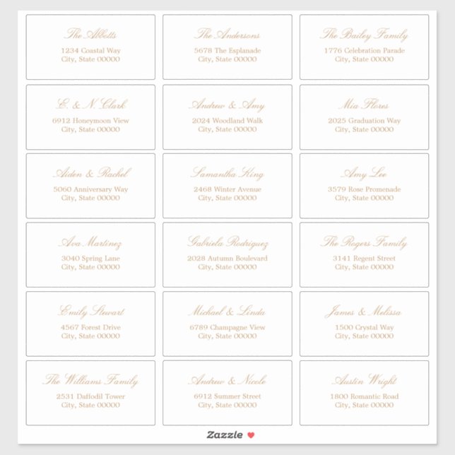 Golden Beige Script 18 Étiquette de adresse invité (Feuille)