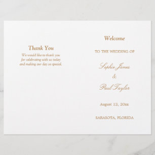 Golden Beige Script Bi-Fold Hochzeitsprogramm