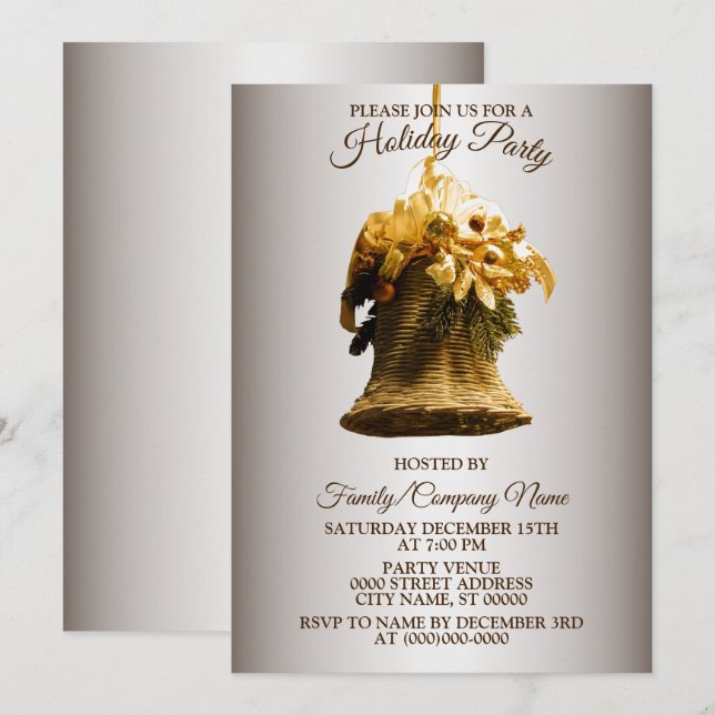 Golden Bell Yellow Blumen Holidays Party Einladung (Vorne/Hinten)