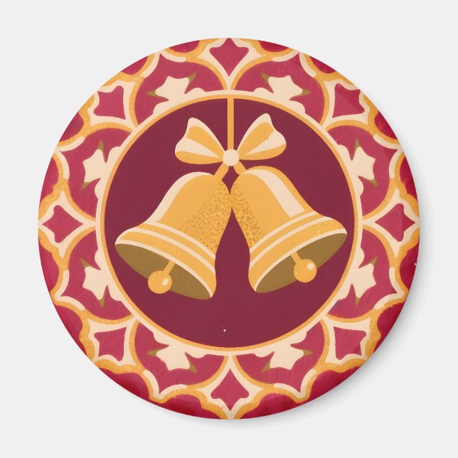 Golden Bells in a Circular Frame Magnet (Vorne)