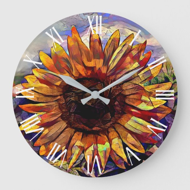 Golden Big Sunflower Große Wanduhr (Vorderseite)