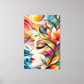 Golden Bird and Flower Woman Art Leinwanddruck