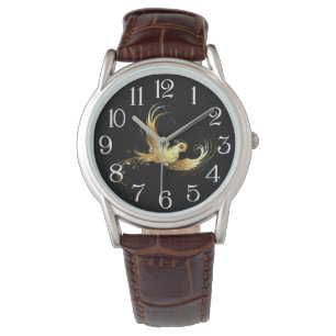 Golden Bird im schwarzen Hintergrund Armbanduhr