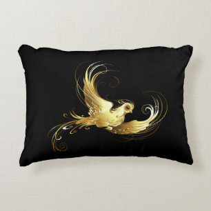 Golden Bird im schwarzen Hintergrund Dekokissen