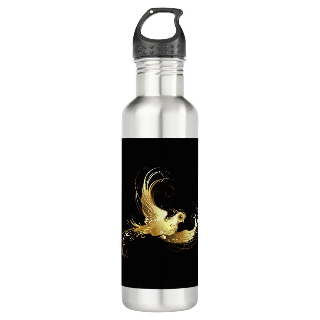 Golden Bird im schwarzen Hintergrund Edelstahlflasche (Vorderseite)