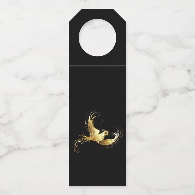 Golden Bird im schwarzen Hintergrund Flaschenanhänger (Vorderseite)