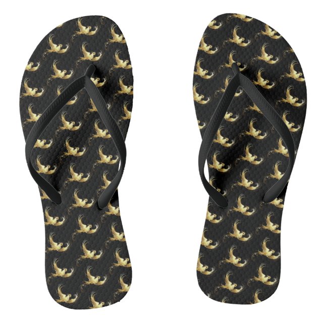 Golden Bird im schwarzen Hintergrund Flip Flops (Fußbett)