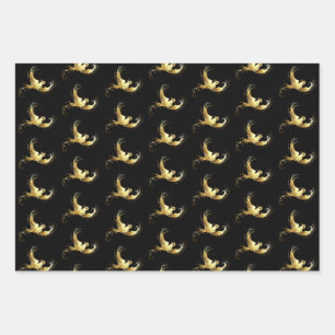 Golden Bird im schwarzen Hintergrund Geschenkpapier Set