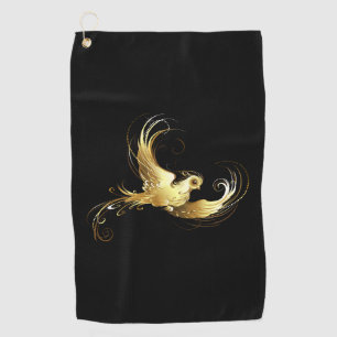 Golden Bird im schwarzen Hintergrund Golfhandtuch