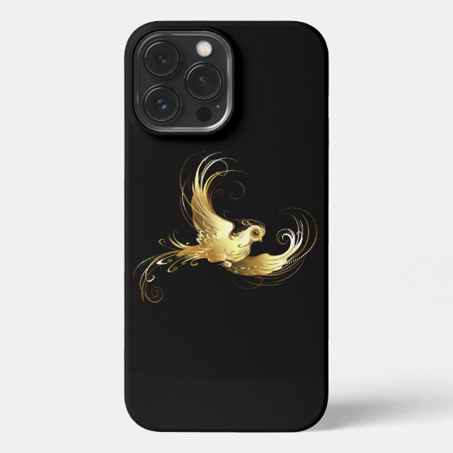 Golden Bird im schwarzen Hintergrund iPhone 13 Pro Max Hülle (Rückseite)