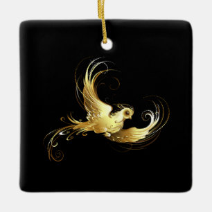 Golden Bird im schwarzen Hintergrund Keramikornament