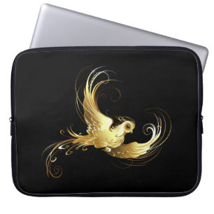 Golden Bird im schwarzen Hintergrund Laptopschutzhülle