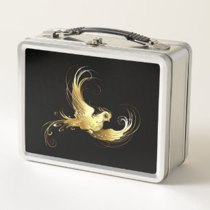 Golden Bird im schwarzen Hintergrund Metall Brotdose