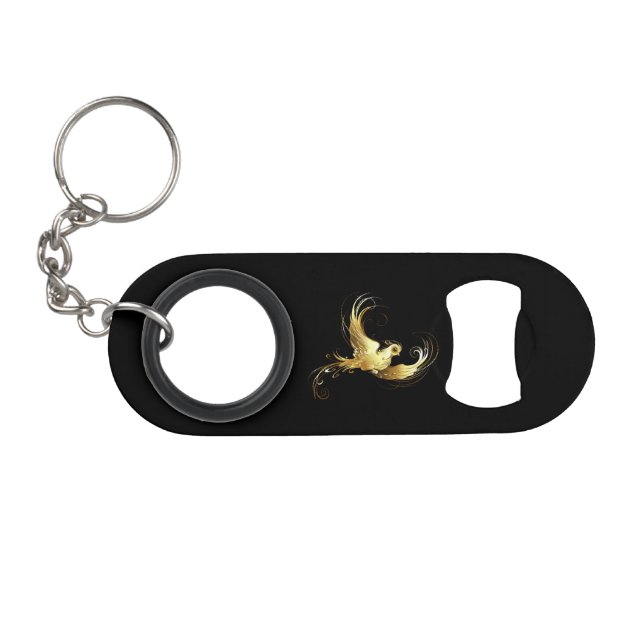 Golden Bird im schwarzen Hintergrund Mini Flaschenöffner (Vorderseite (Horizontal))