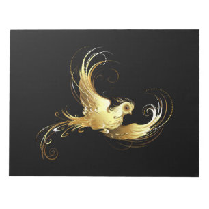 Golden Bird im schwarzen Hintergrund Notizblock