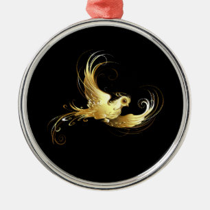 Golden Bird im schwarzen Hintergrund Ornament Aus Metall