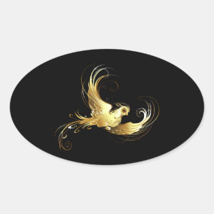 Golden Bird im schwarzen Hintergrund Ovaler Aufkleber