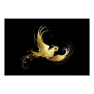 Golden Bird im schwarzen Hintergrund Poster