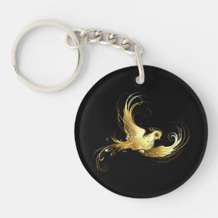 Golden Bird im schwarzen Hintergrund Schlüsselanhänger