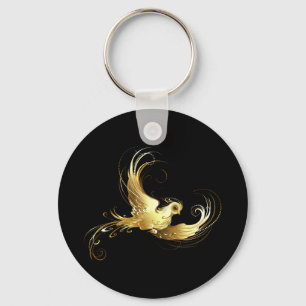 Golden Bird im schwarzen Hintergrund Schlüsselanhänger