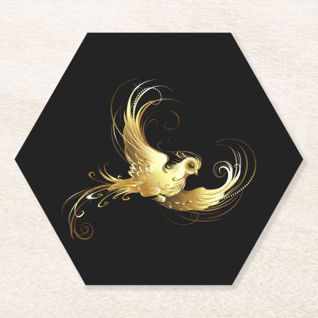 Golden Bird im schwarzen Hintergrund Untersetzer (Vorderseite)