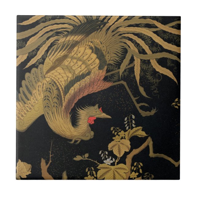 Golden Bird Japanische Klassik Antike Fliese (Vorderseite)