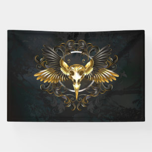 Golden Bird Skull auf schwarzem Hintergrund Banner