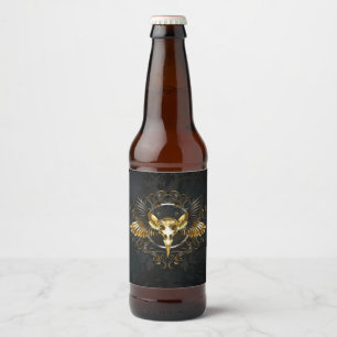 Golden Bird Skull auf schwarzem Hintergrund Bierflaschenetikett